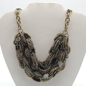 Chunky Gold Beaded Statement Necklace With Interlocking Chain Links